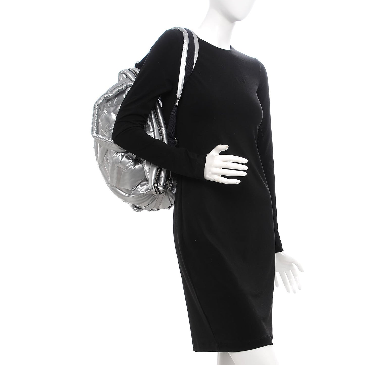 Nylon Embossed Doudoune Bowling Bag Silver