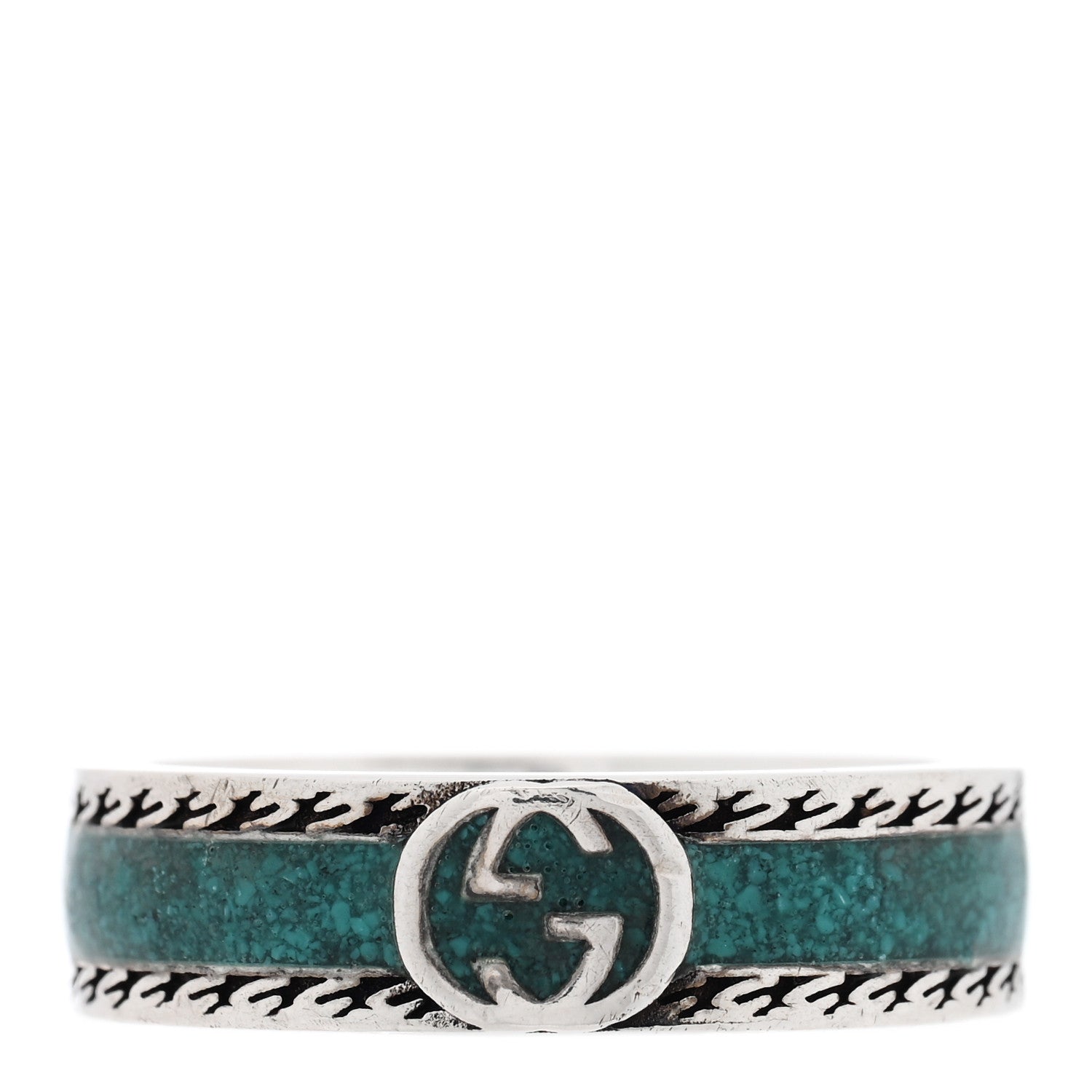 Gucci Sterling Silver Enamel Interlocking G Band Ring 60 9 Blue 1 of 4
