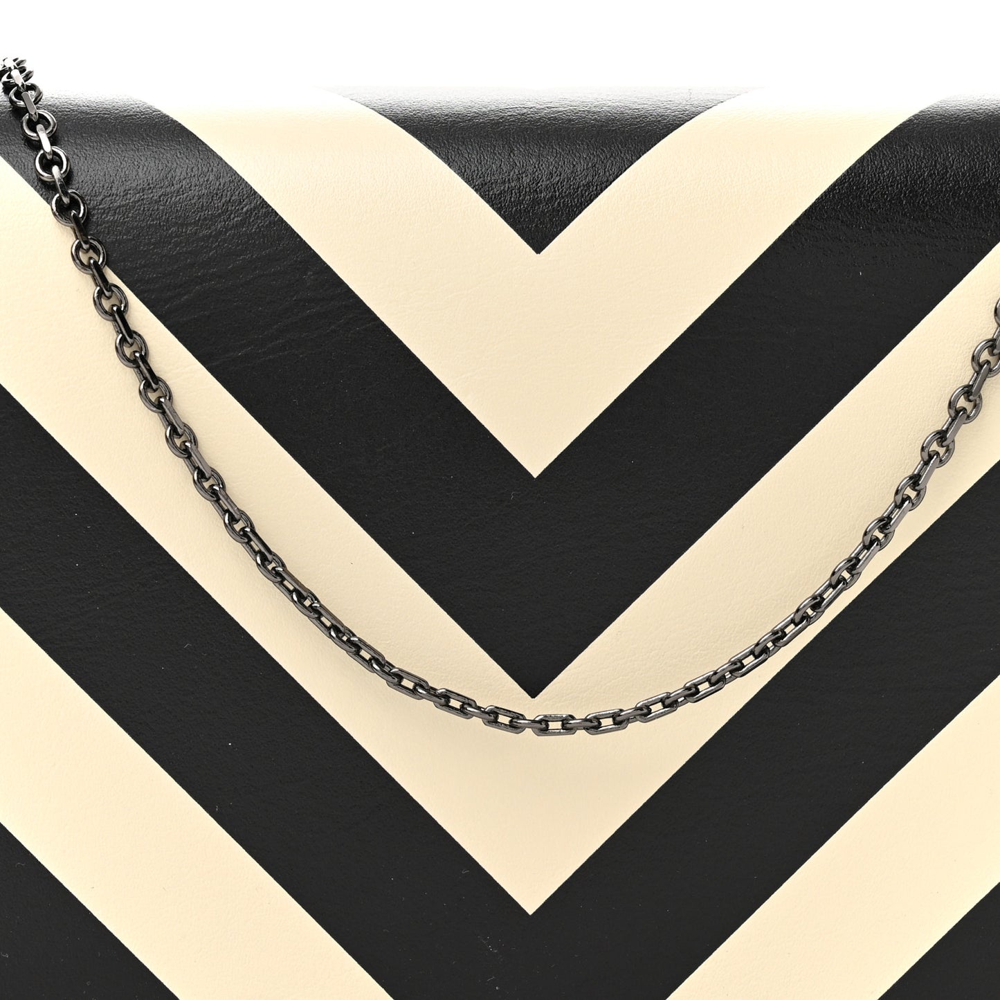 Vitello Chevron Rockstud Wallet on Chain Light Ivory Black