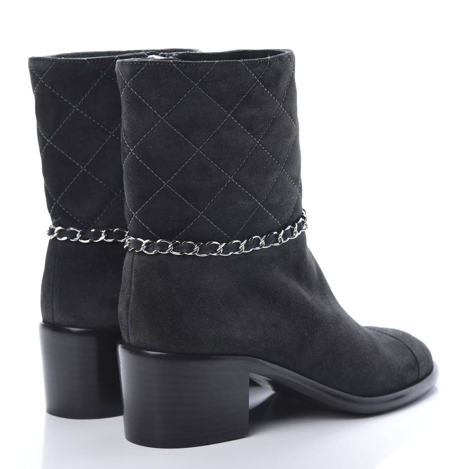 Chanel Suede Calfskin Chain CC Cap Toe Short Boots 35.5 Dark Grey 4 of 7