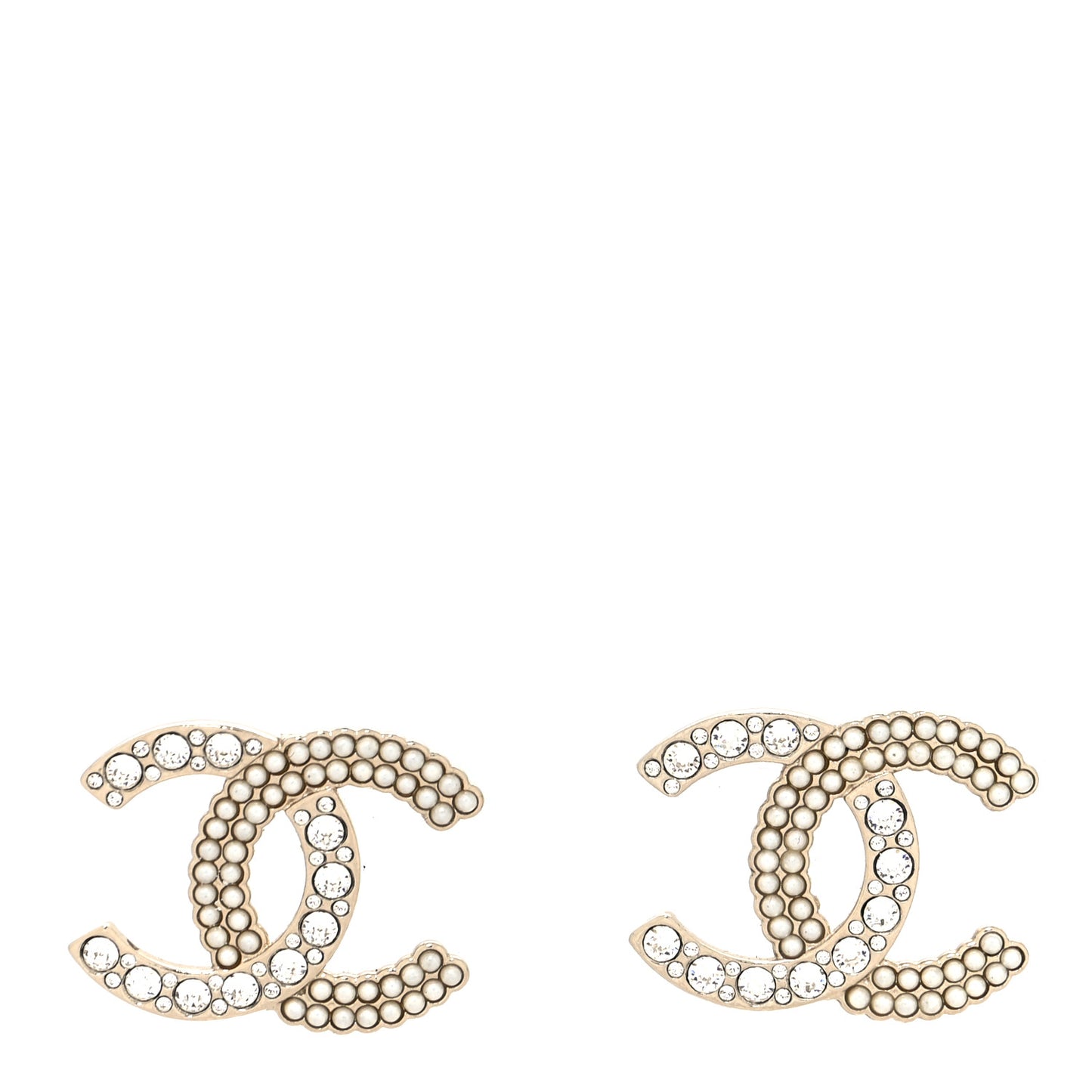 Crystal Pearl CC Earrings Gold