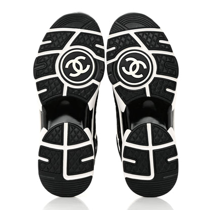 Chanel Nylon Suede Calfskin Printed CC Sneakers 39 White Black 5 of 8