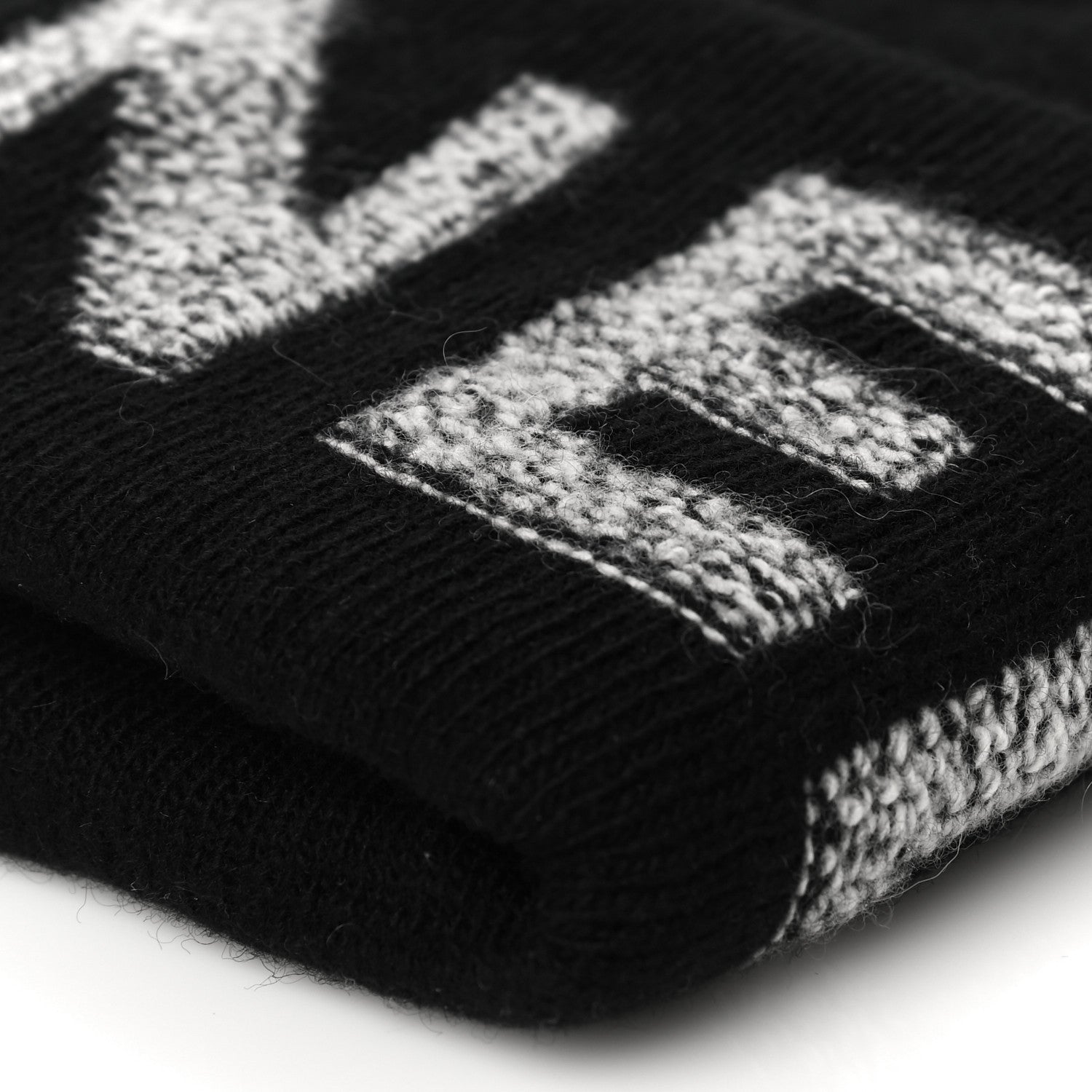 Chanel Cashmere Logo Beanie Hat Black Light Grey 7 of 9