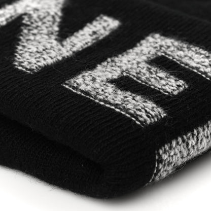 Chanel Cashmere Logo Beanie Hat Black Light Grey 7 of 9
