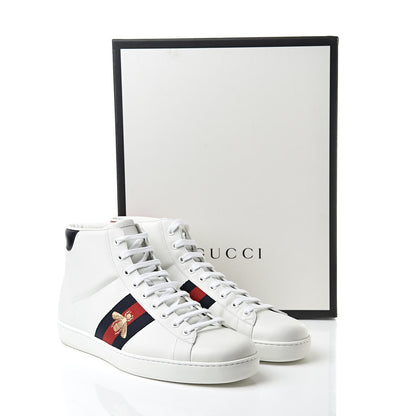 Gucci Calfskin Miro Soft Web Bee Embroidered Mens Ace High Top Sneakers 10.5 White 7 of 7