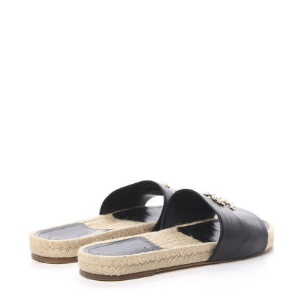 Chanel Lambskin Pearl CC Espadrille Slip On Sandals 39 Black 4 of 11