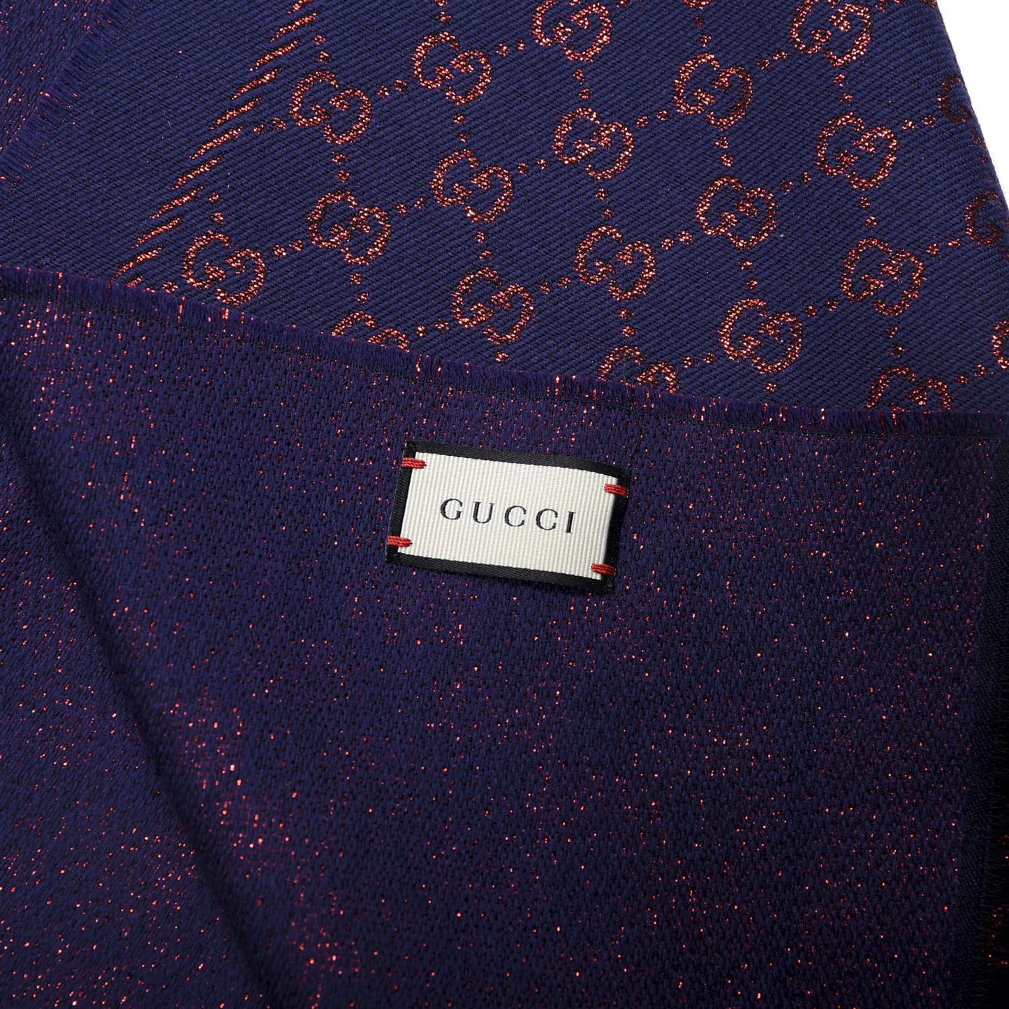 Wool Silk Jacquard GG Monogram Stenix Scarf Navy Red