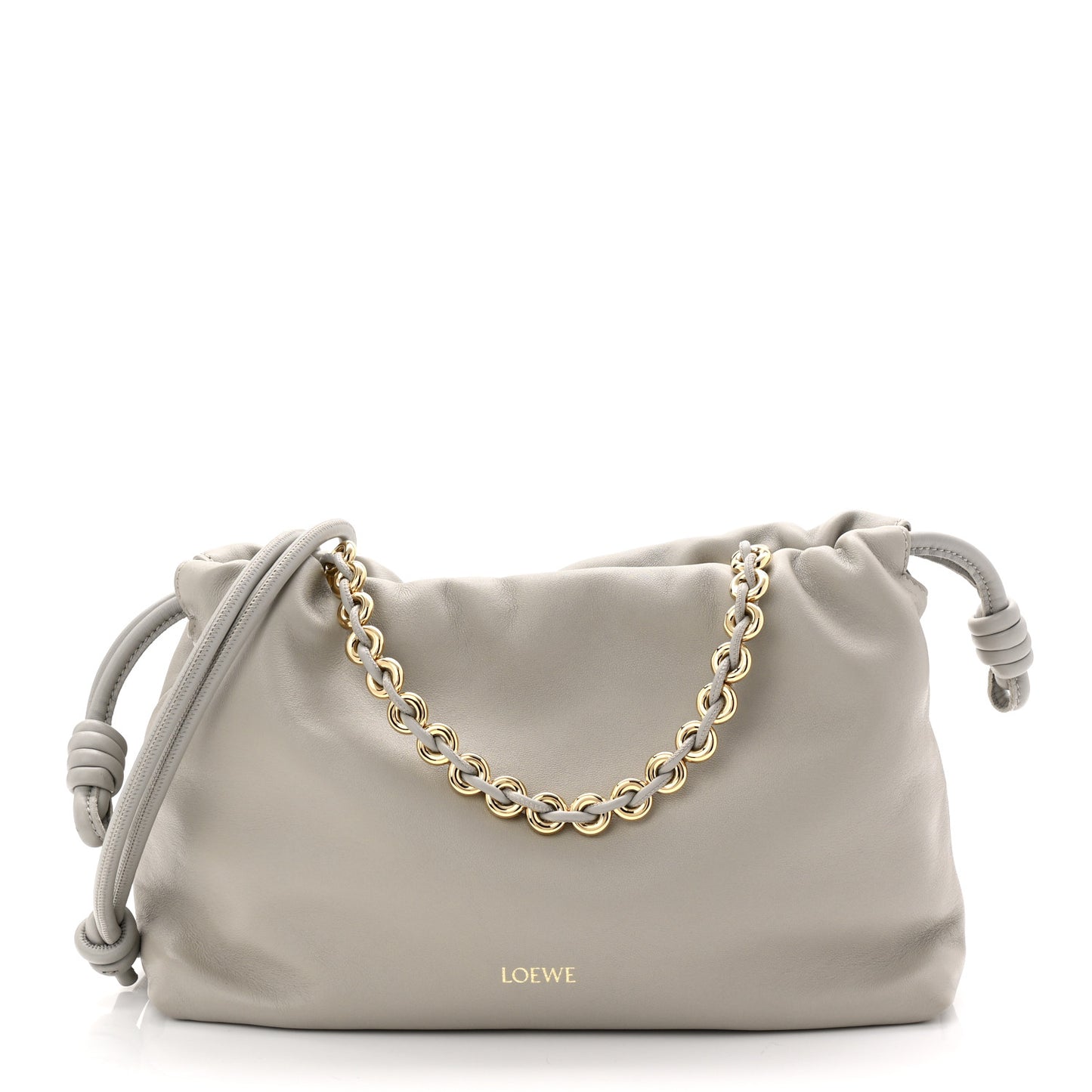 Mellow Nappa Donut Chain Medium Flamenco Knot Clutch Shell Grey