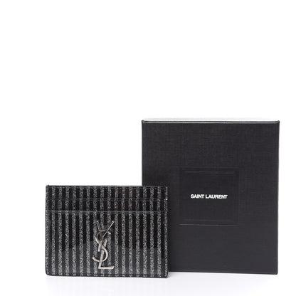 Saint Laurent Patent Glitter Striped Monogram Credit Card Case Black Silver 8 of 8