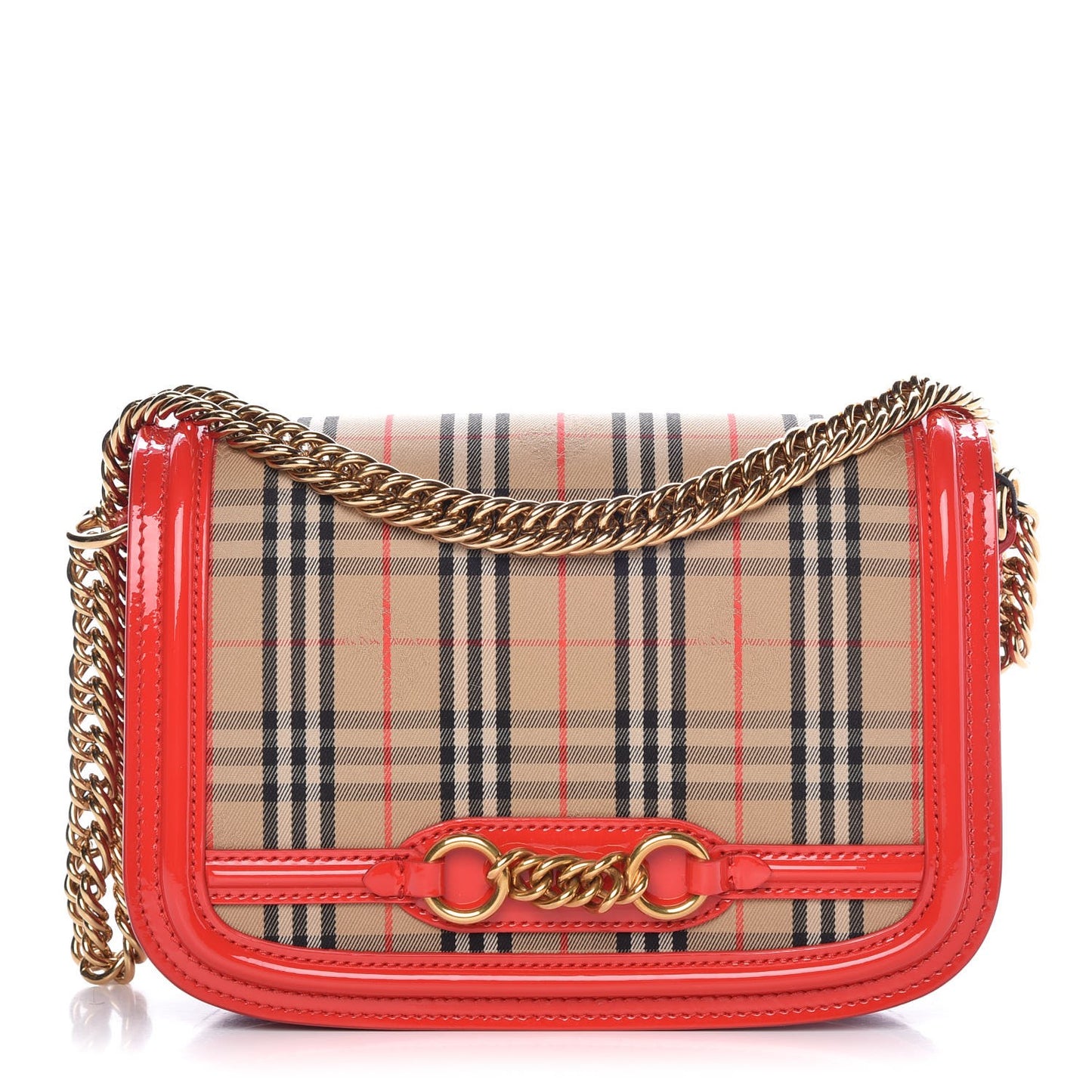 Patent 1983 Knight Check Link Shoulder Bag Bright Red