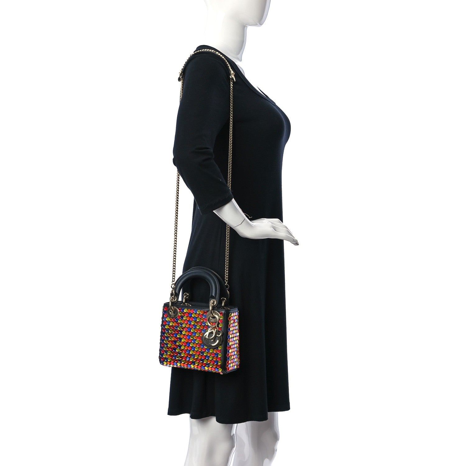 Christian Dior Sequin Calfskin Mini Lady Dior Black Multicolor 2 of 10