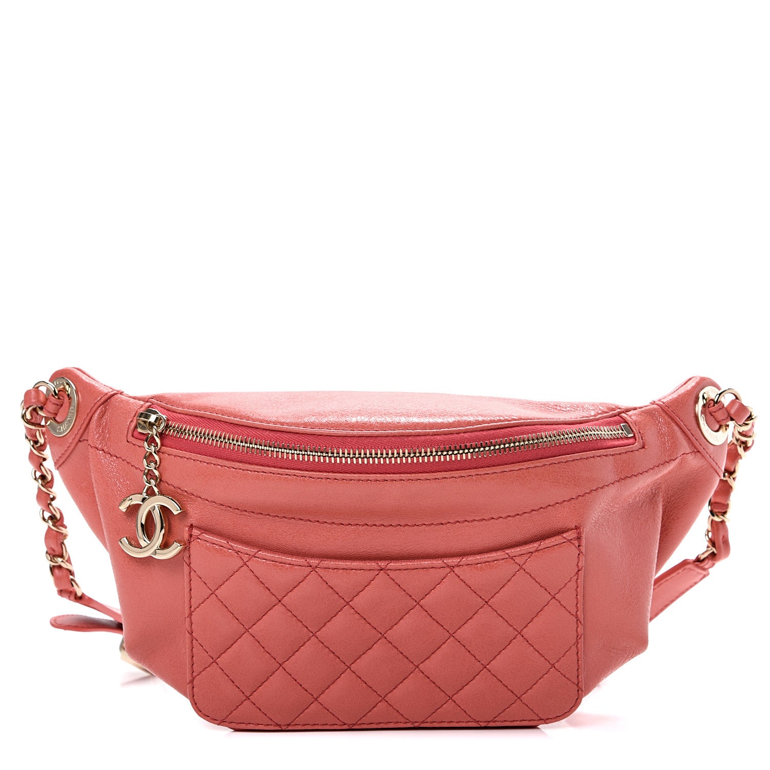 Chanel Crumpled Glazed Lambskin Quilted Waist Bag Fanny Pack Pink 1 of 12