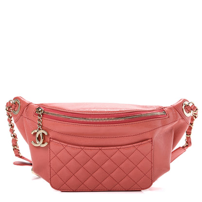 Chanel Crumpled Glazed Lambskin Quilted Waist Bag Fanny Pack Pink 1 of 12