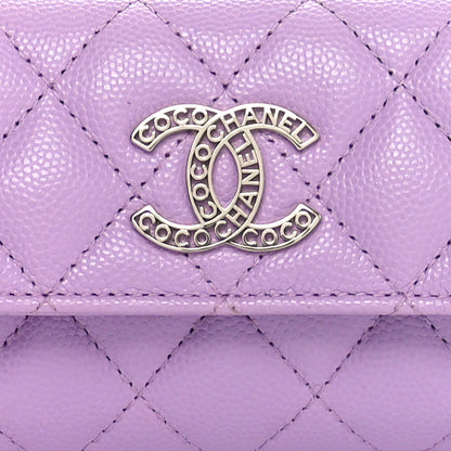 Chanel Caviar Quilted CC Logo Flap Card Holder Light Purple 9 of 10