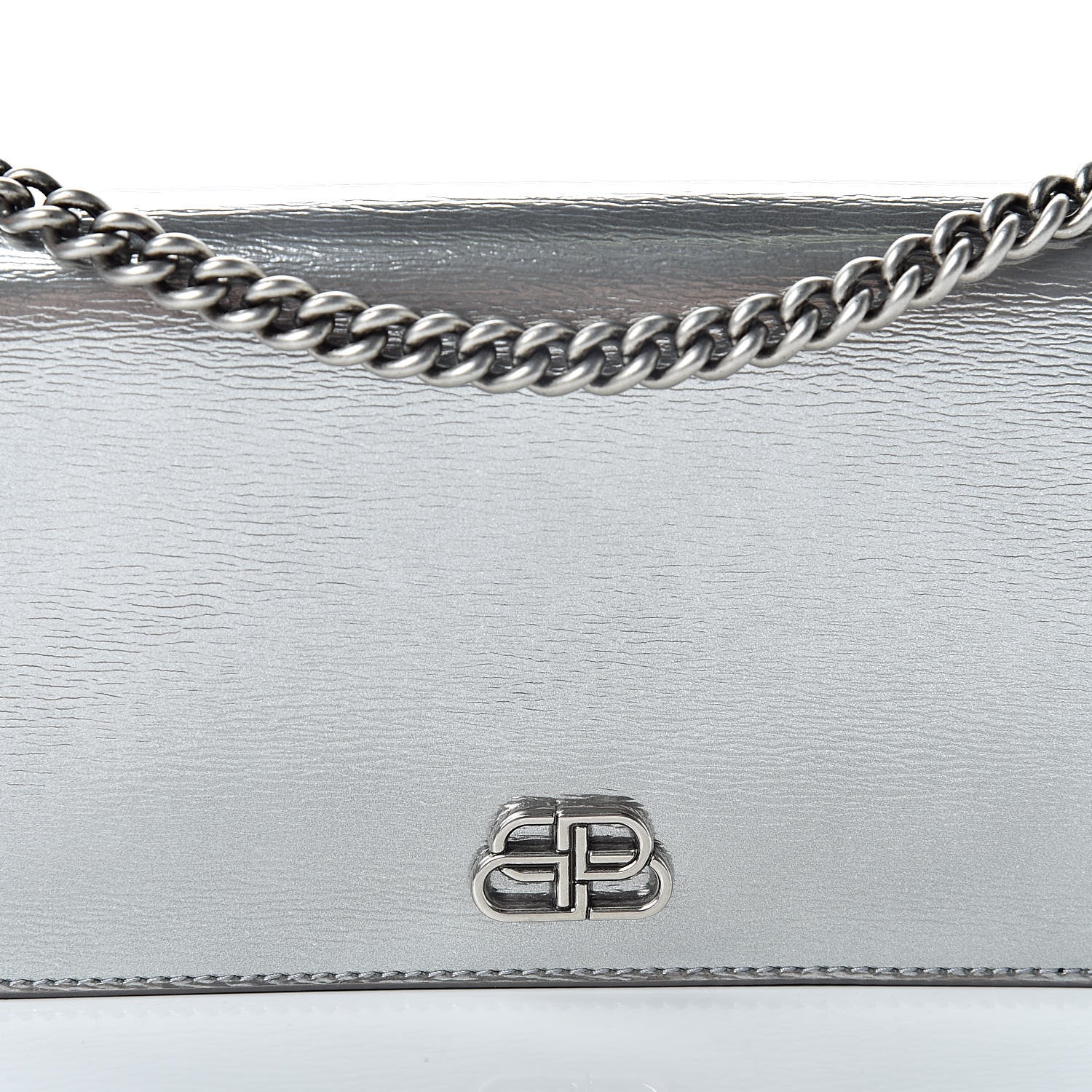 Balenciaga Metallic Grained Calfskin BB Phone Holder Wallet On Chain Silver 8 of 11