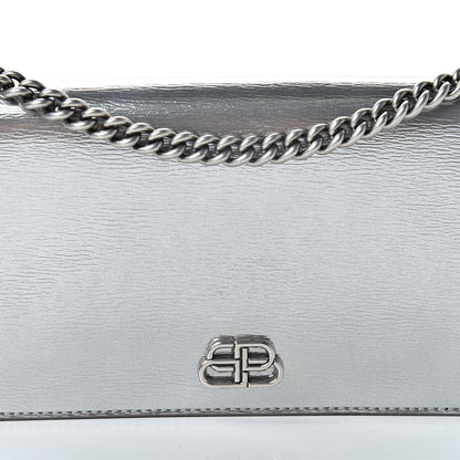 Balenciaga Metallic Grained Calfskin BB Phone Holder Wallet On Chain Silver 8 of 11