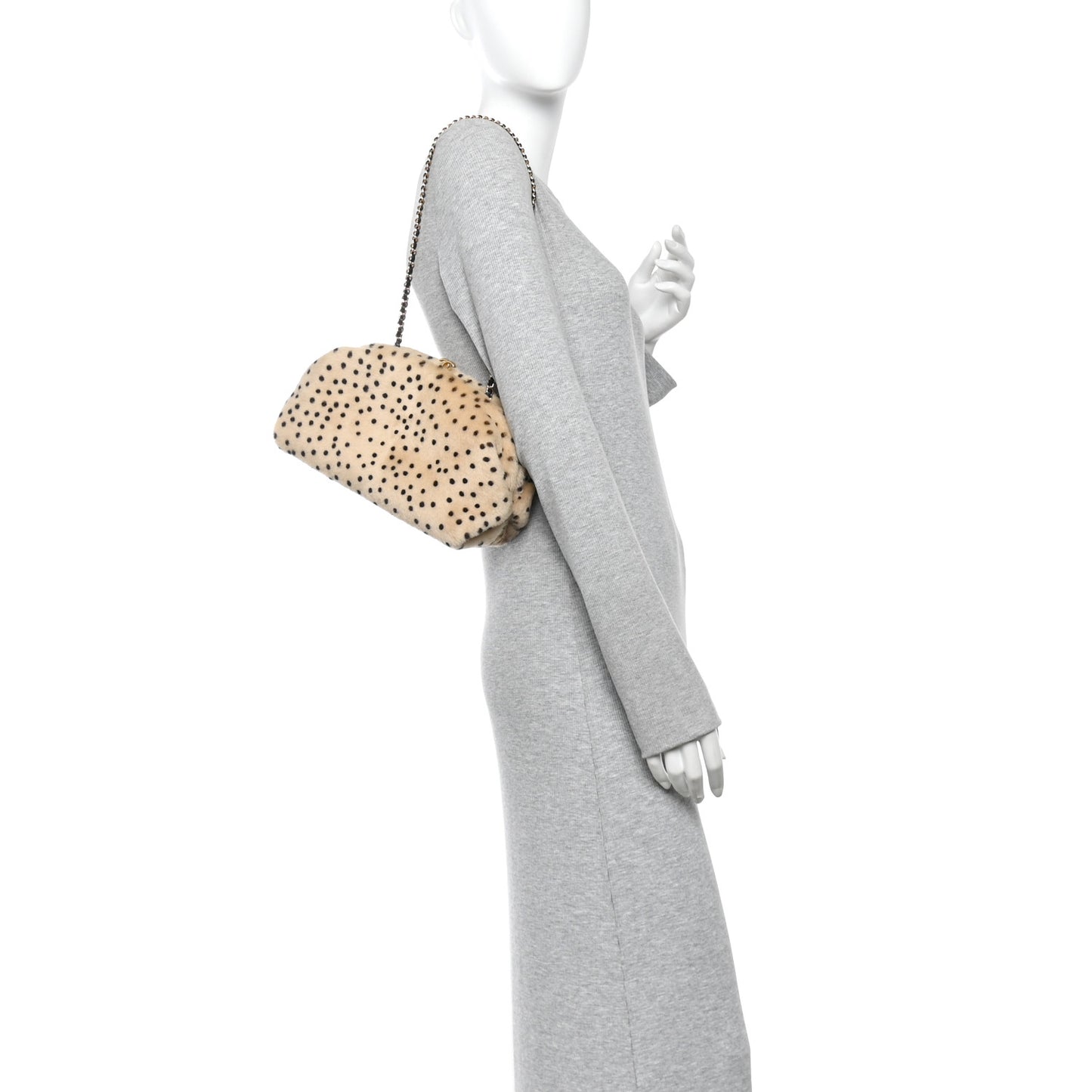 Pony Hair Cheetah Printed Lambskin Clutch With Chain Beige Black