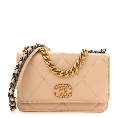 Chanel Lambskin Quilted Chanel 19 Wallet On Chain WOC Beige 1 of 13