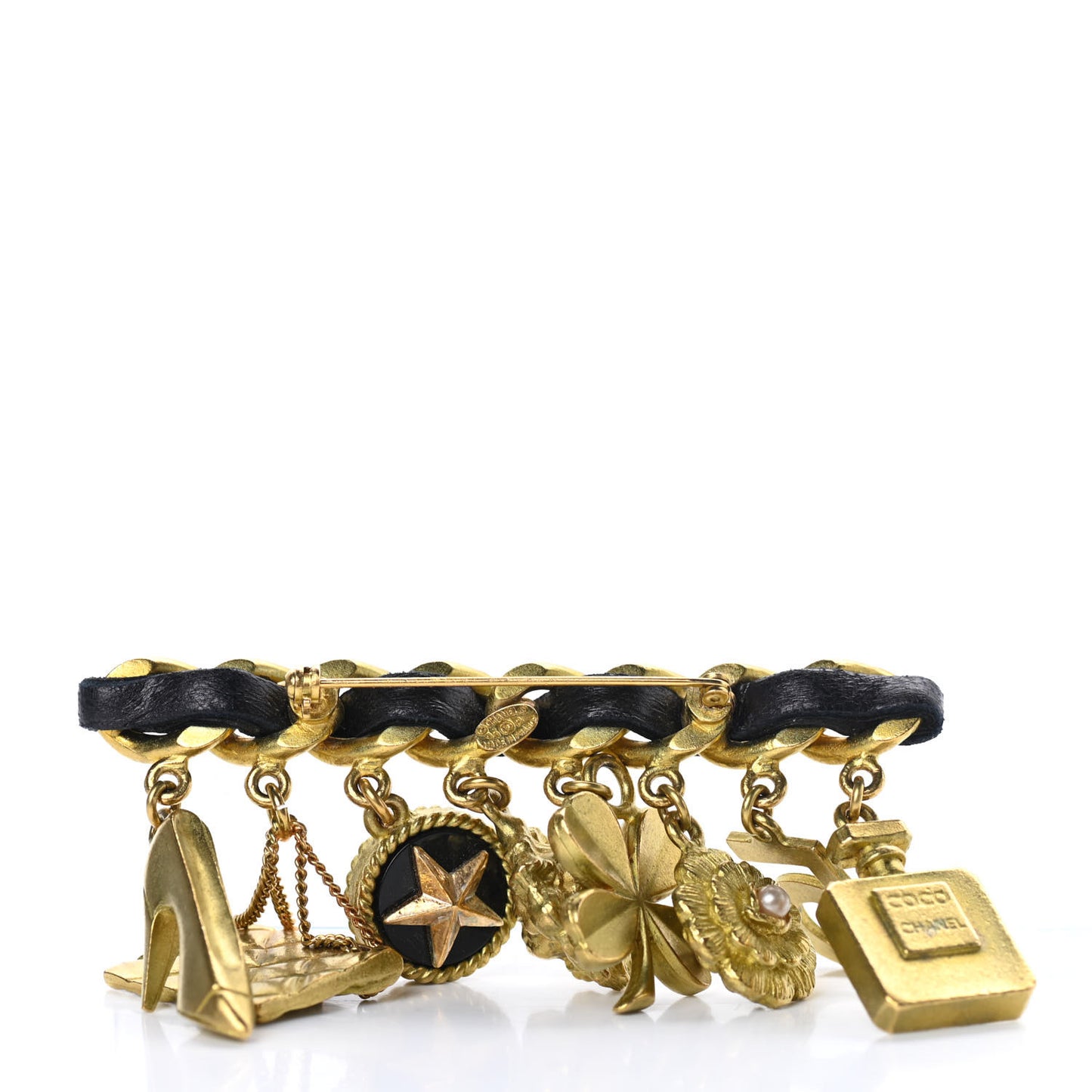 Lambskin Charms Brooch Black Gold