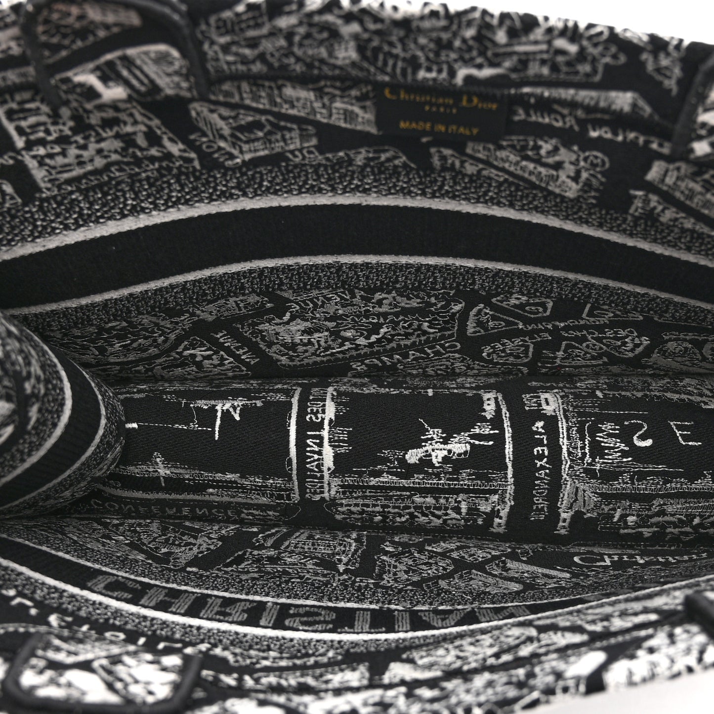 Canvas Embroidered Medium Plan De Paris Book Tote Black White