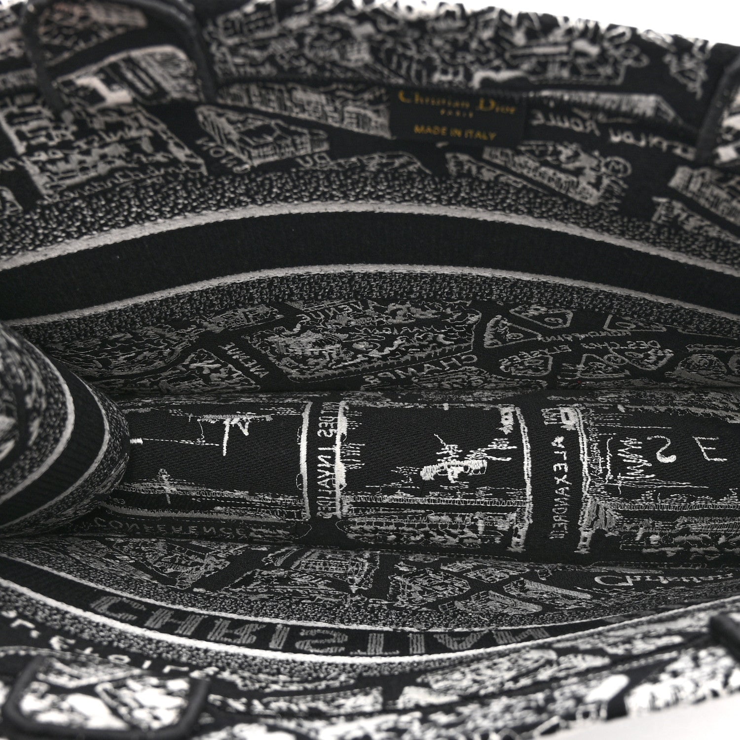 Christian Dior Canvas Embroidered Medium Plan De Paris Book Tote Black White 5 of 10