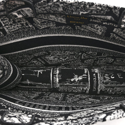 Christian Dior Canvas Embroidered Medium Plan De Paris Book Tote Black White 5 of 10