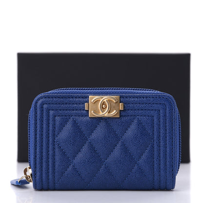 Chanel Caviar Quilted Boy Zip Around Coin Purse Wallet Dark Blue 10 of 10