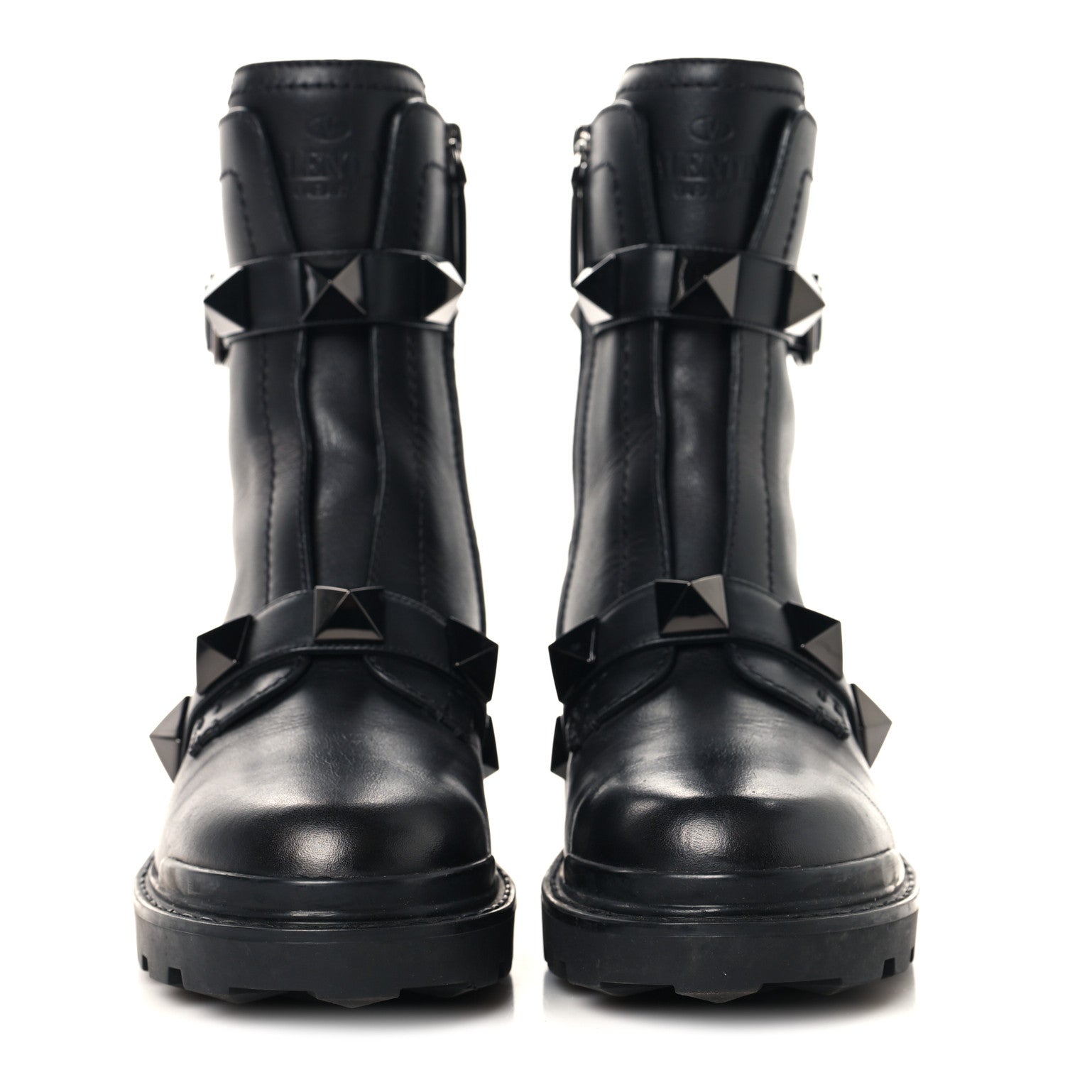 Valentino Garavani Calfskin Tonal Roman Stud 20/40mm Combat Boots 36.5 Black 3 of 9