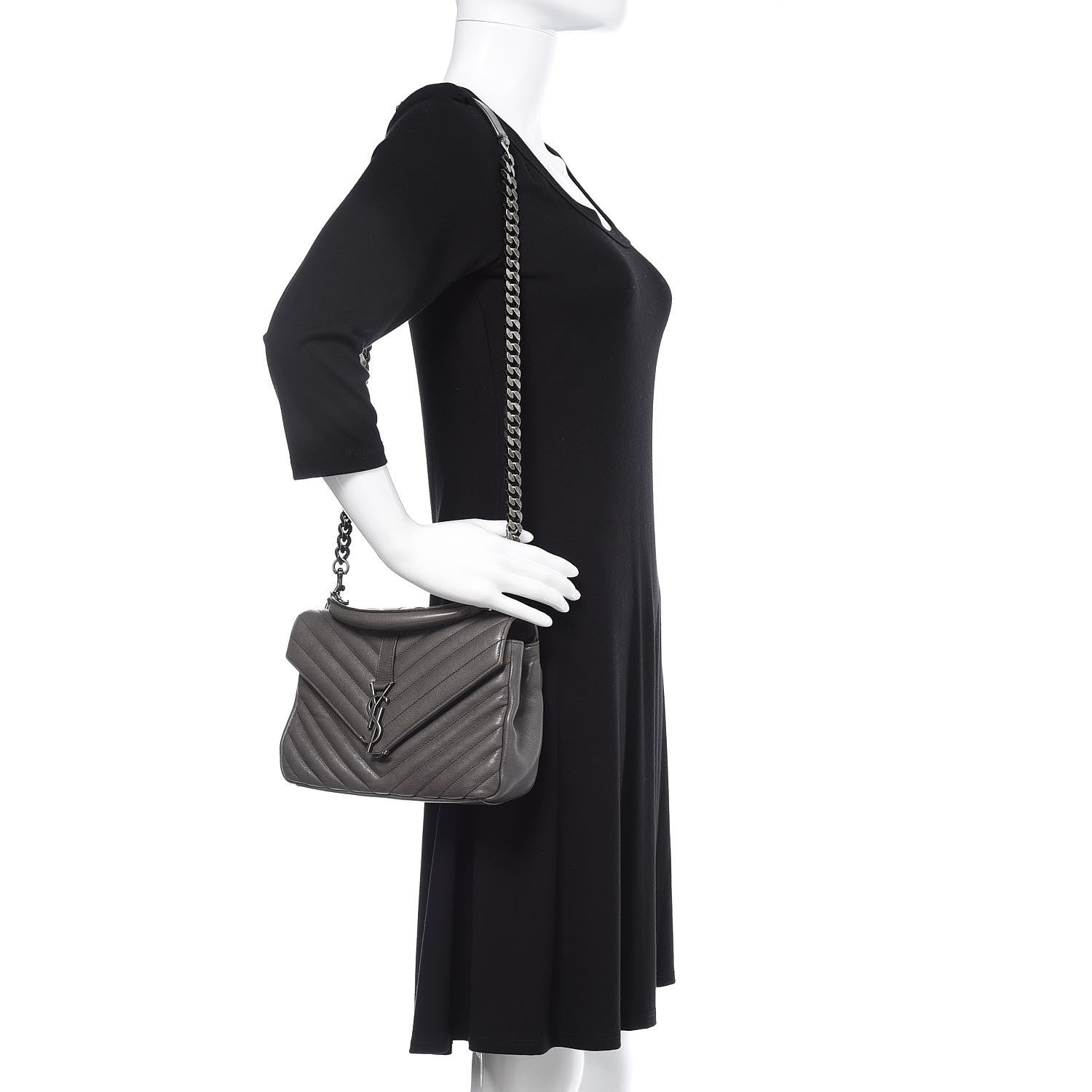 Saint Laurent Sheepskin Matelasse Chevron Monogram Medium College Bag Light Coal 2 of 17