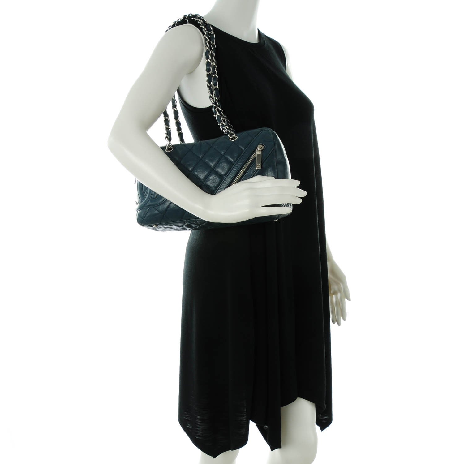 Chanel Aged Calfskin Quilted Cotton Club Bowler Blue 4 of 6