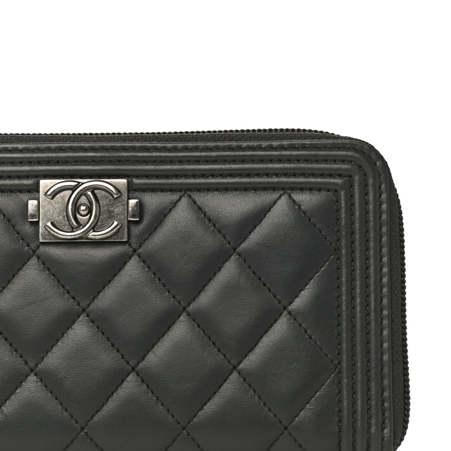 Chanel Lambskin Quilted Boy Zip Around Wallet Dark Grey 16 of 18