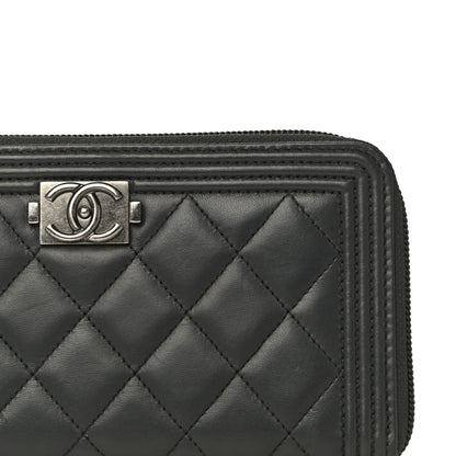 Chanel Lambskin Quilted Boy Zip Around Wallet Dark Grey 16 of 18