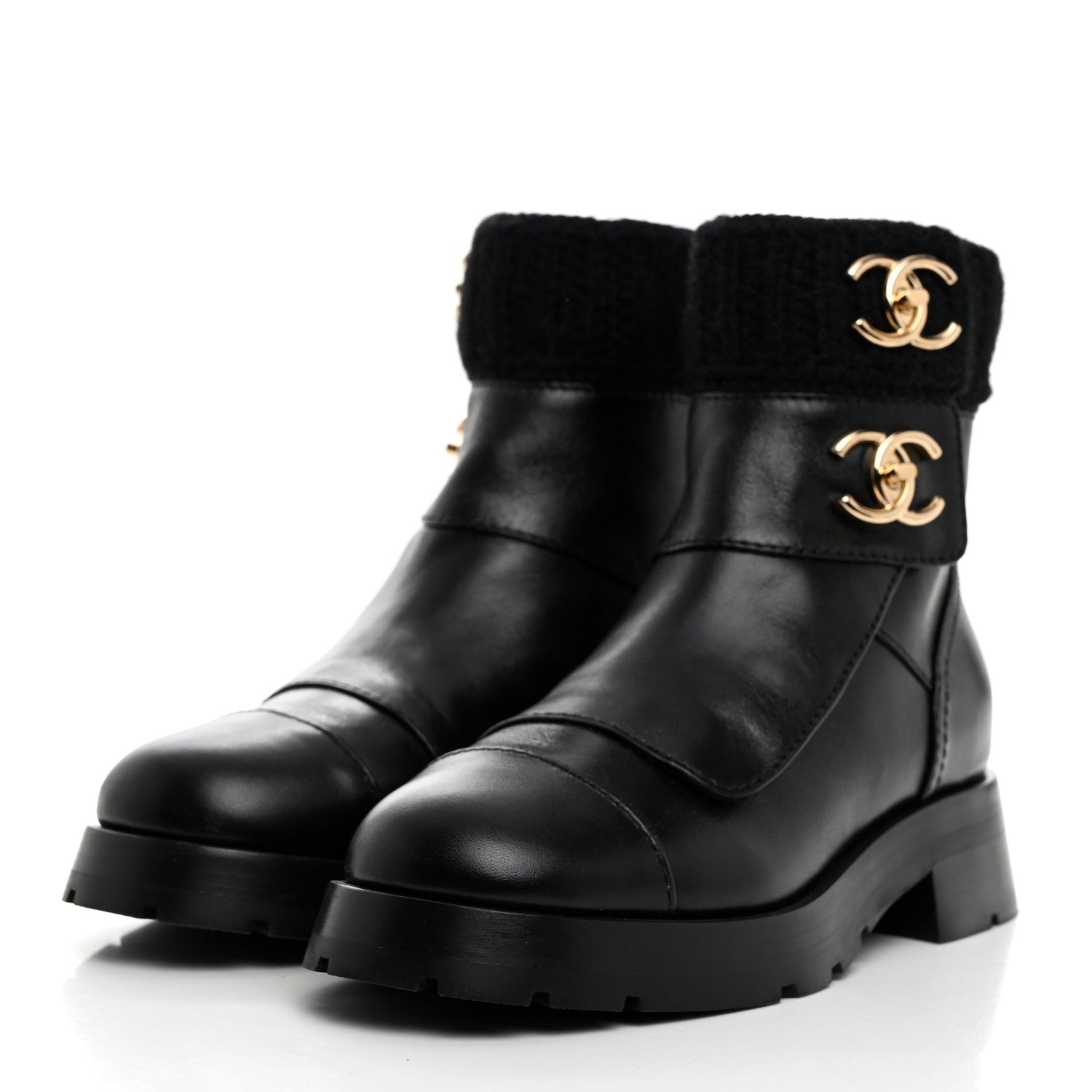 Chanel Calfskin Knit CC Short Boots 36 Black 3 of 9