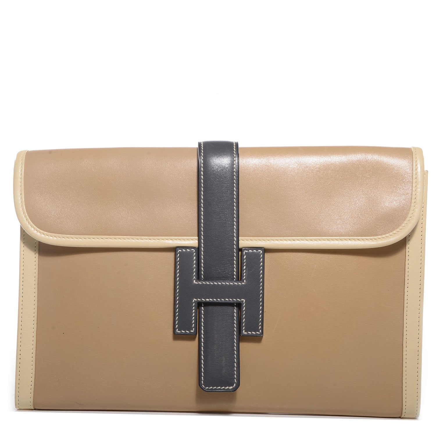 Hermes Box Tri-Color Jige PM Clutch Tabac Camel Ardoise Parchemin 1 of 7