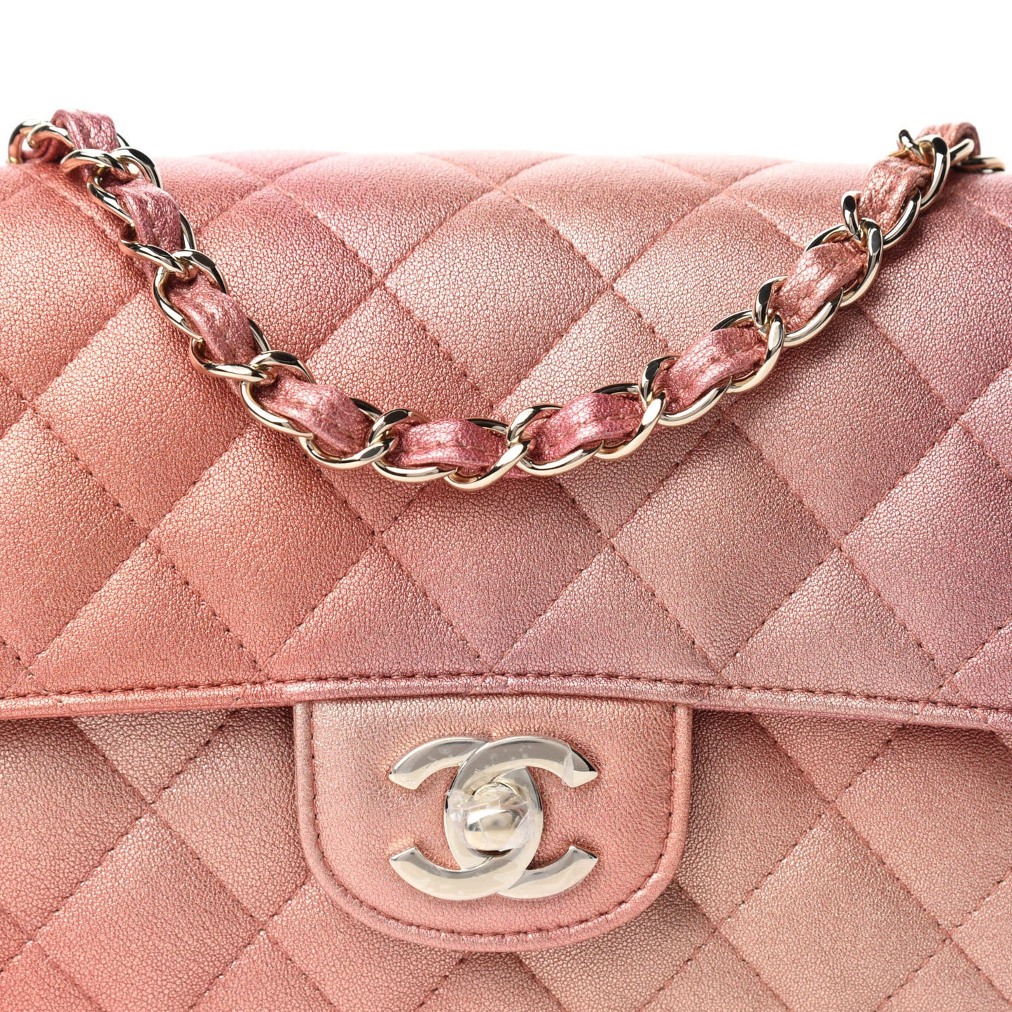 Metallic Lambskin Quilted Ombre Mini Rectangular Flap Pink