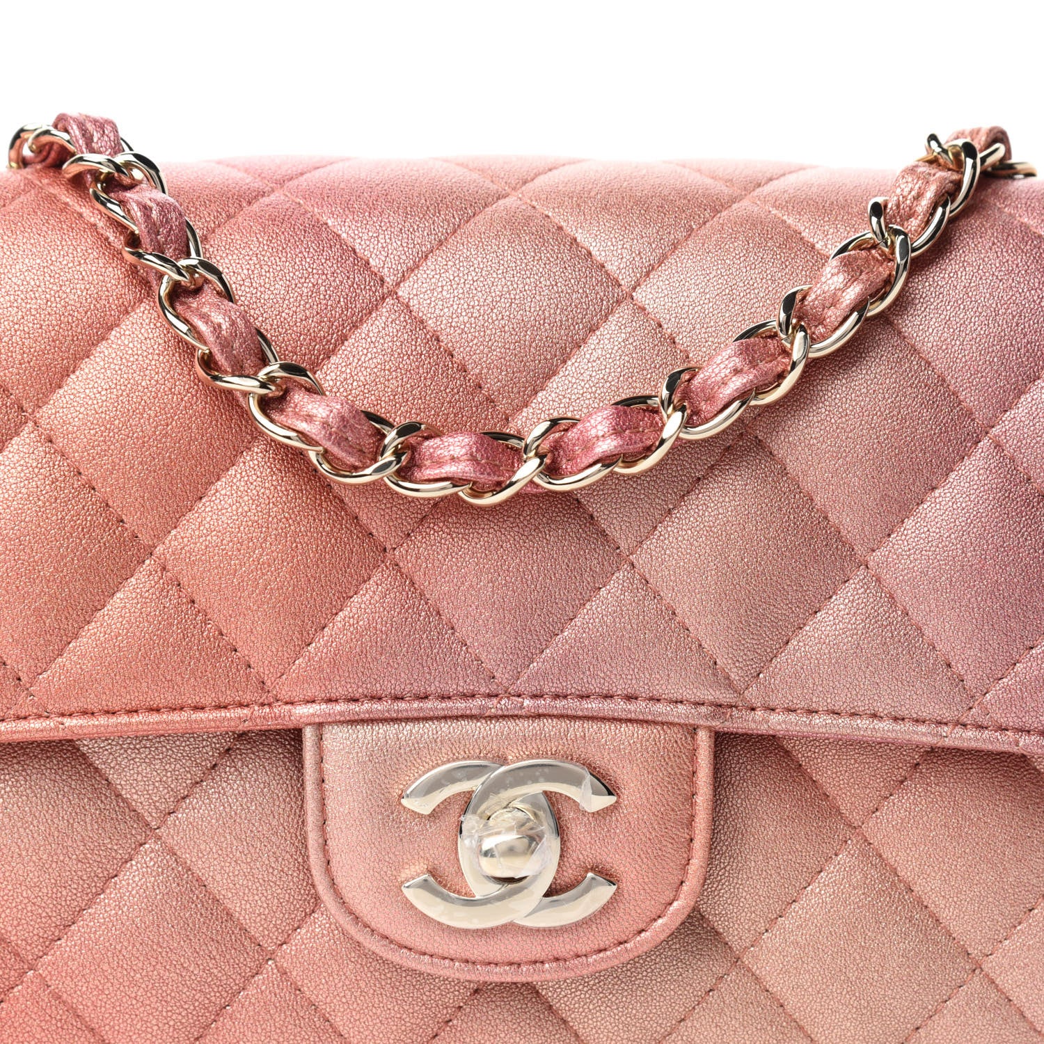 Chanel Metallic Lambskin Quilted Ombre Mini Rectangular Flap Pink 10 of 11