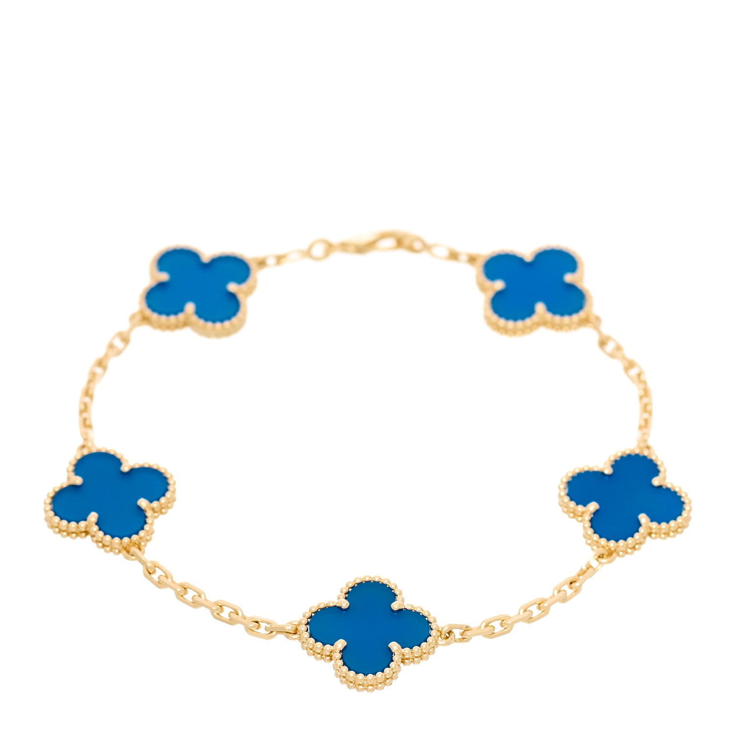Van Cleef & Arpels 18K Yellow Gold Blue Agate 5 Motifs Vintage Alhambra Bracelet 1 of 6
