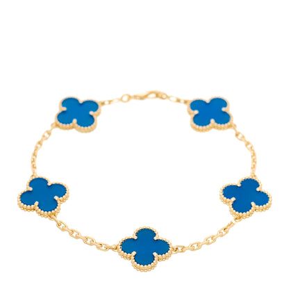 Van Cleef & Arpels 18K Yellow Gold Blue Agate 5 Motifs Vintage Alhambra Bracelet 1 of 6
