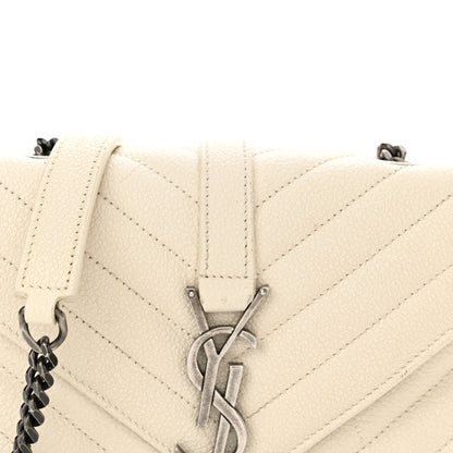 Saint Laurent Grained Calfskin Matelassé Chevron Monogram Classic Baby Chain Bag White 8 of 14