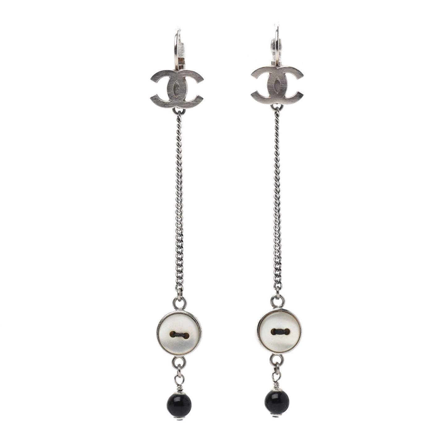 CC Button Dangle Earrings Silver