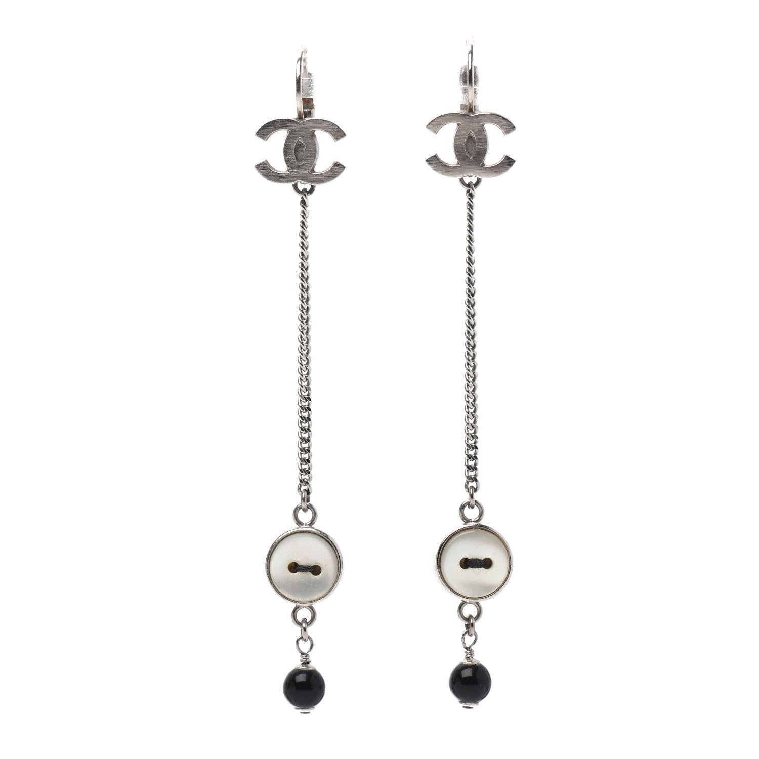 Chanel CC Button Dangle Earrings Silver 1 of 4