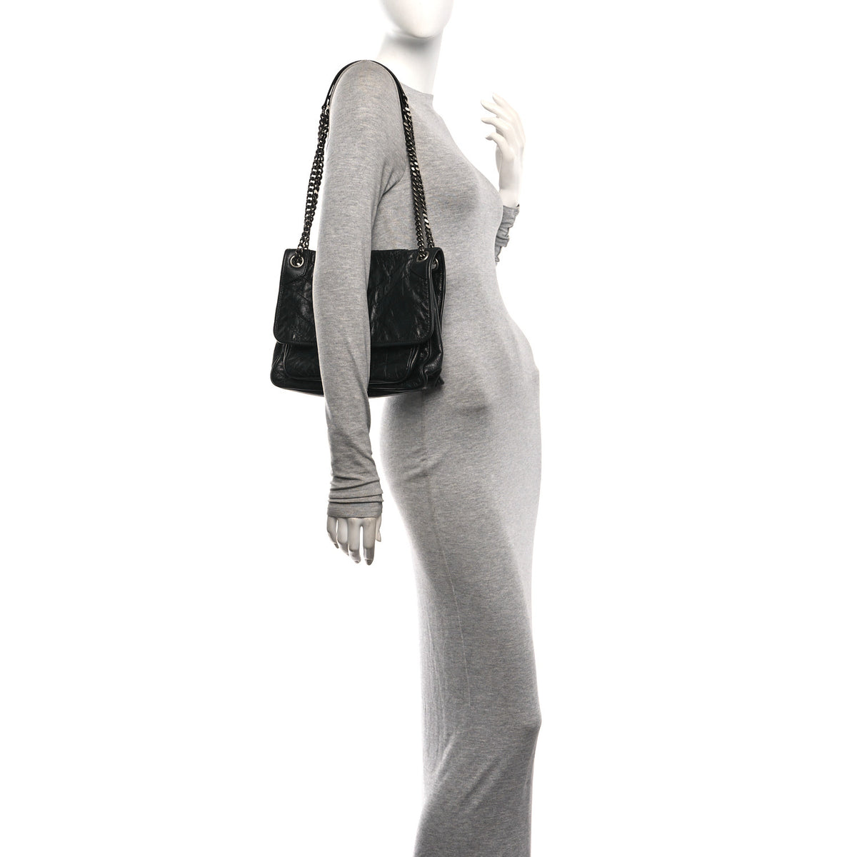 Crinkled Calfskin Matelasse Monogram Medium Niki Chain Satchel Storm