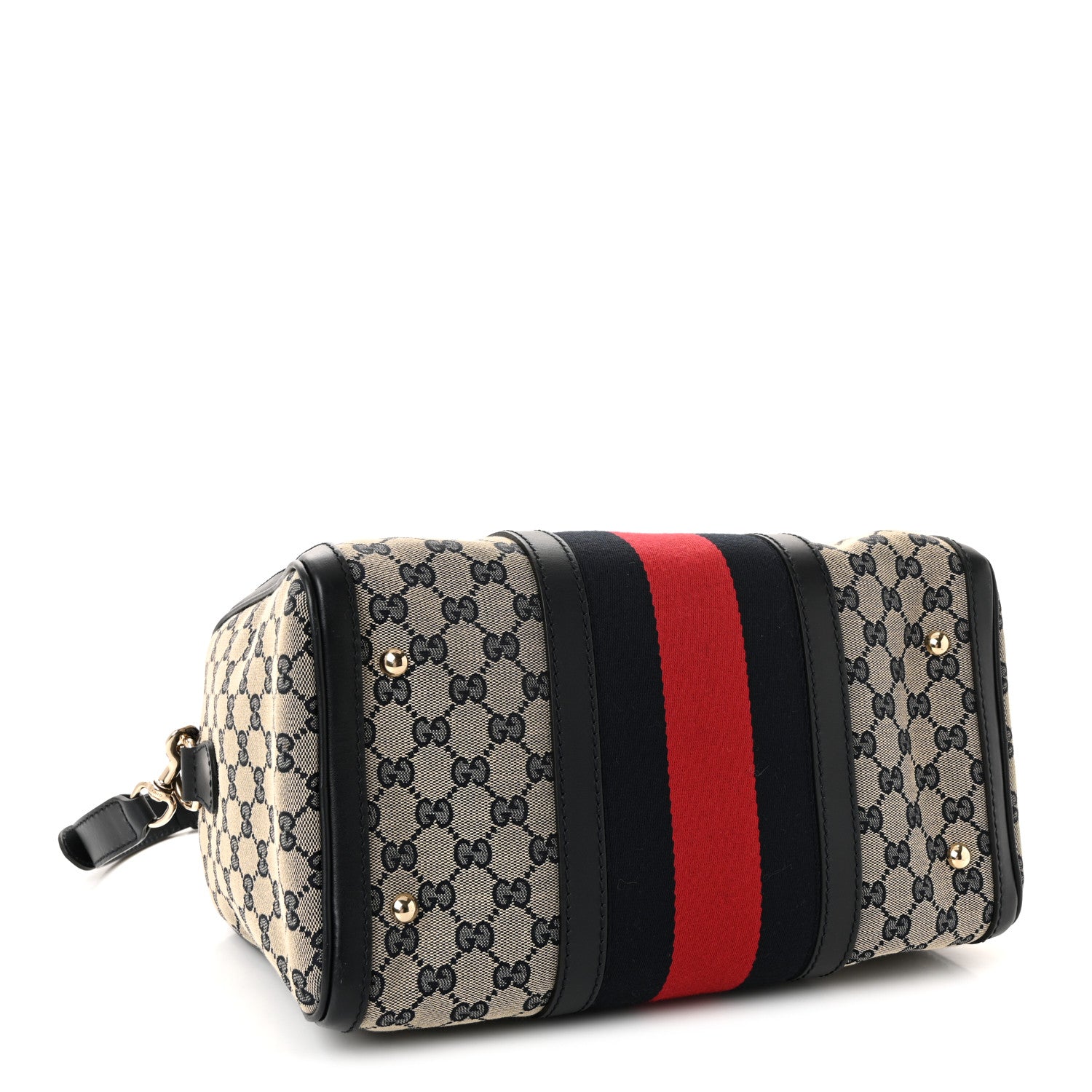 Gucci Monogram Selleria Calfskin Vintage Web Medium Boston Beige Blue 4 of 10