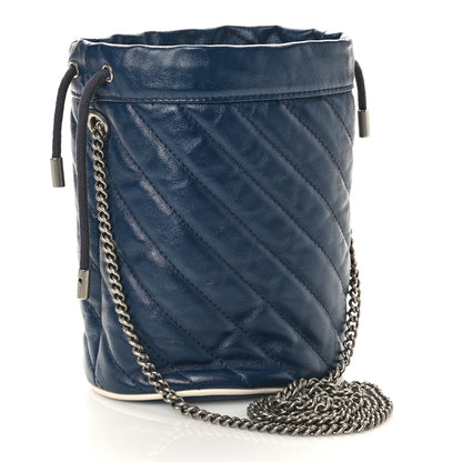 Gucci Vintage Effect Calfskin Matelasse Diagonal Mini Torchon GG Marmont 2.0 Bucket Bag Blue Agata Mystic White 2 of 10