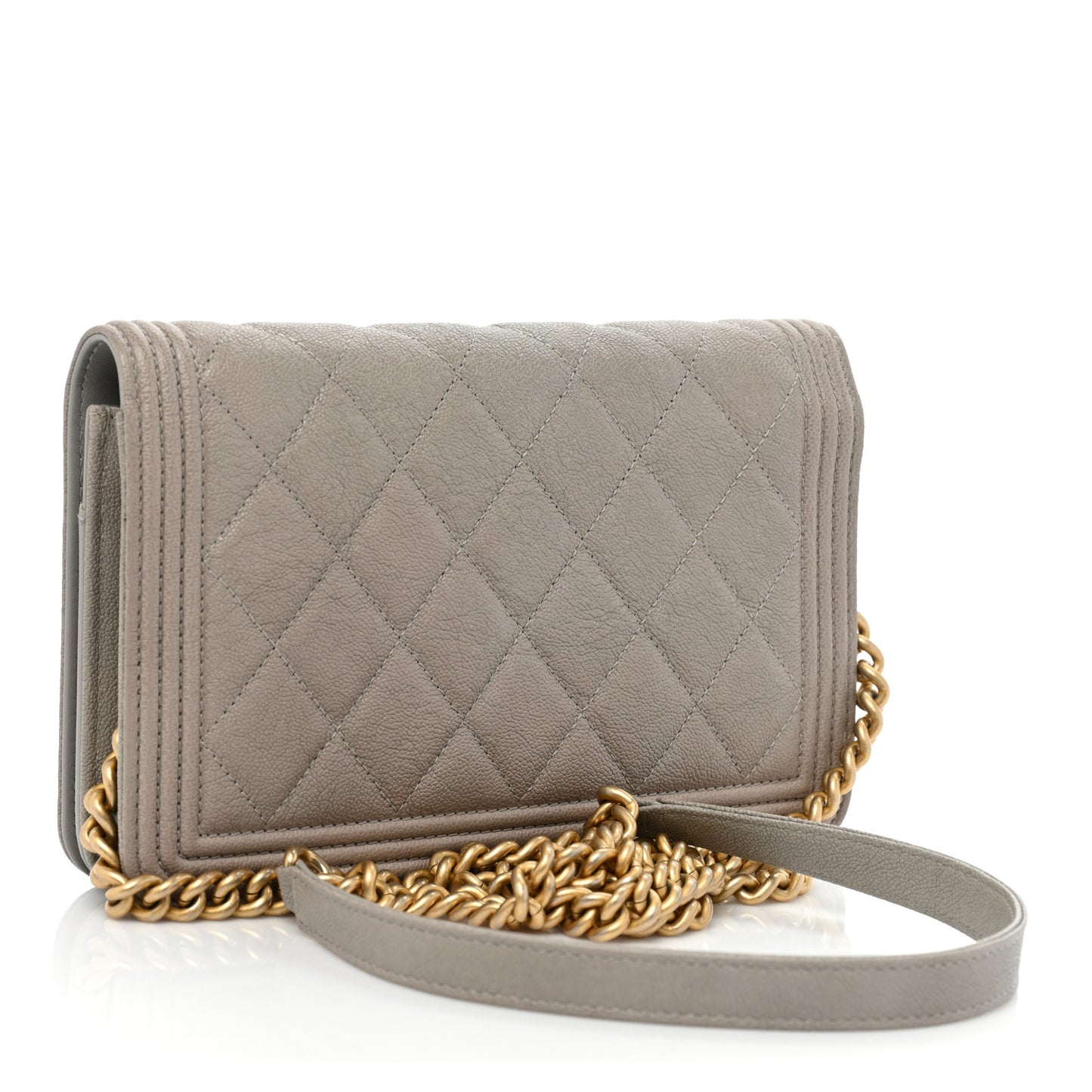 Caviar Quilted Boy Wallet On Chain WOC Grey