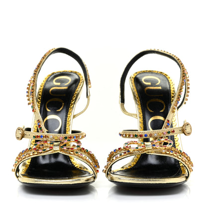 Gucci Metallic Nappa Crystal Embellished Carmen High Heel Sandals 37 Platino 2 of 11