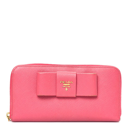 Prada Saffiano Fiocco Bow Zip Around Wallet Peonia 1 of 8