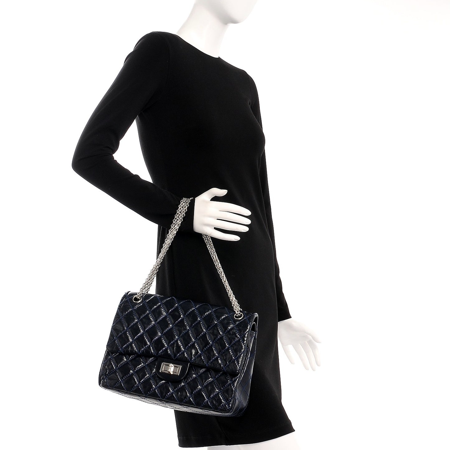 Glazed Calfskin Quilted Surpique 2.55 Reissue Flap Navy