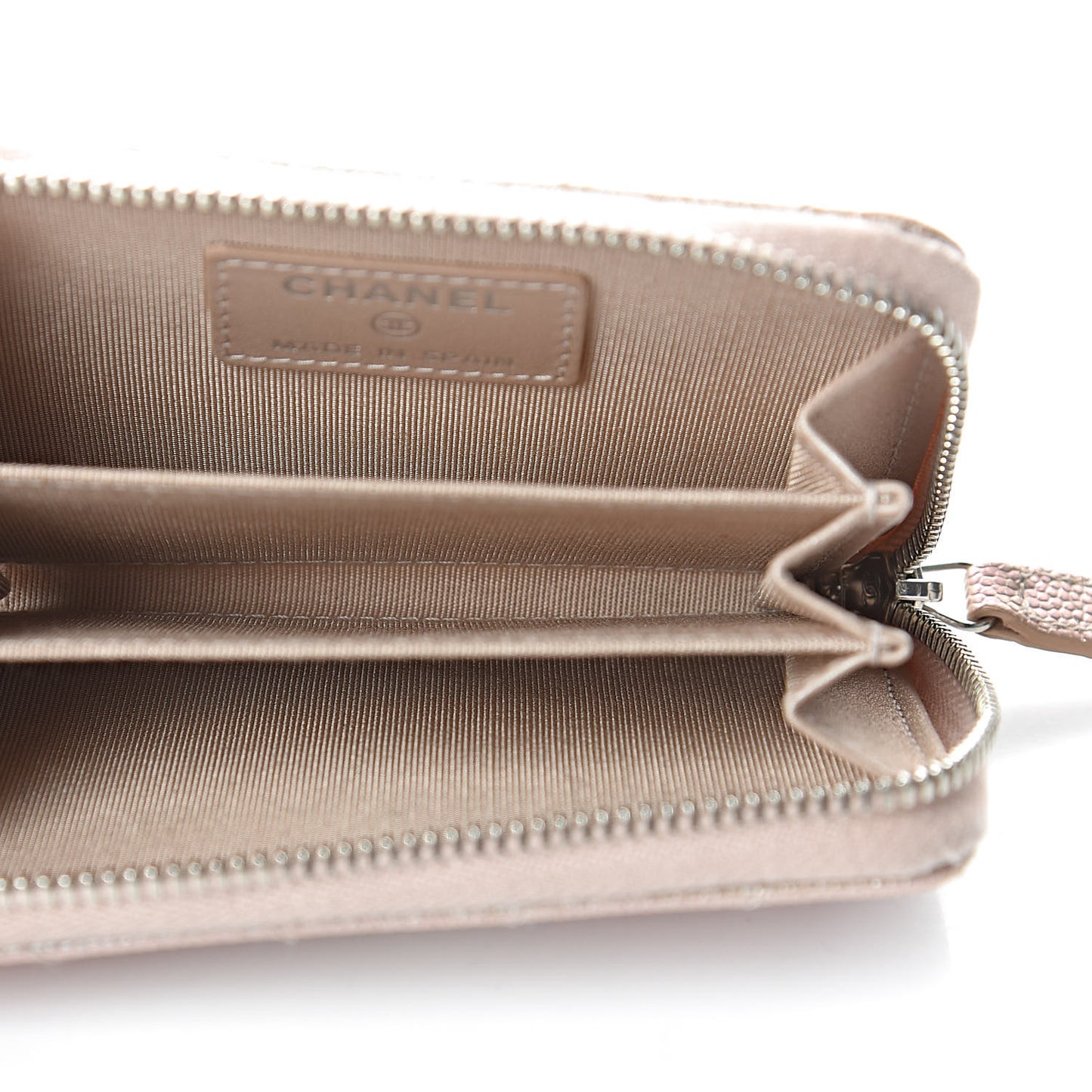 Metallic Caviar Chevron Quilted Zip Around Coin Purse Light Gold