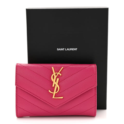 Grain De Poudre Matelasse Chevron Small Monogram Envelope Wallet Fuxia Couture